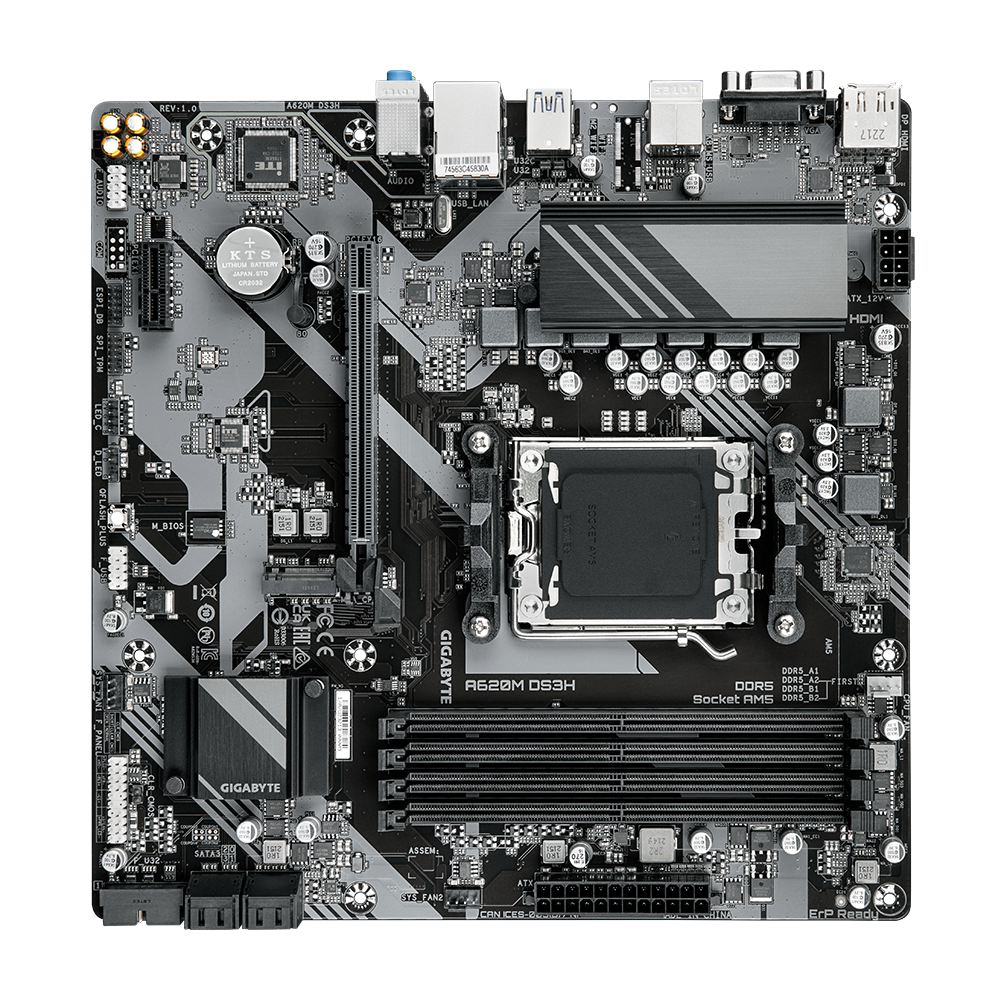 Gigabyte A620M DS3H AMD A620 Chipset AMD Ryzen AM5 Socket Micro ATX Motherboard