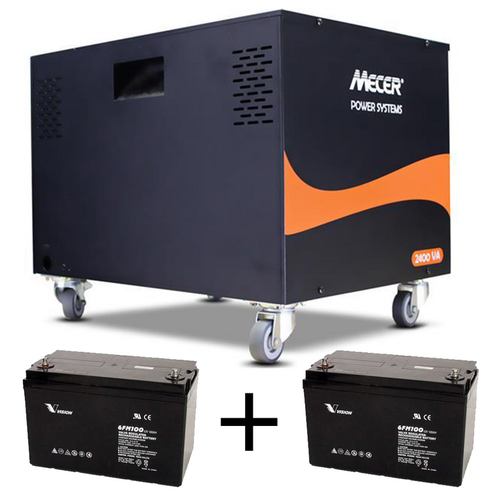 Mecer 2.4kVA 2400VA/1440W Inverter Trolley With 2x 100Ah Deep Cycle AGM Batteries (BBONE-024S+ KIT)