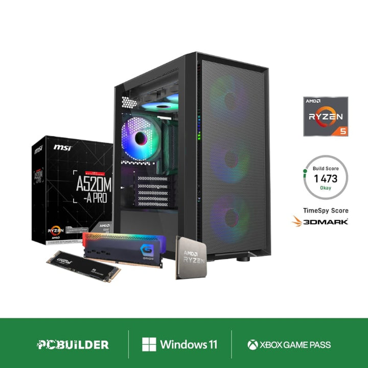 PCBuilder Defender Gaming PC - AMD Ryzen 5-5600G / 16GB RAM / 500GB SSD / MSI A520 Motherboard / Radeon GPU / Windows 11 Home