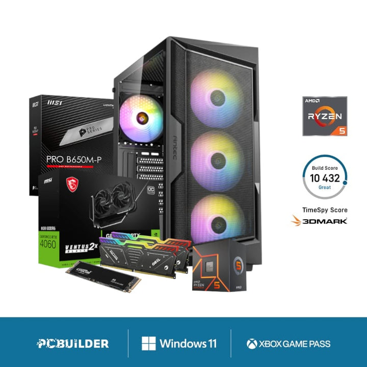 PCBuilder Specialist Gaming PC - AMD Ryzen 5-7600 / 32GB DDR5 RAM / 1TB SSD / MSI B650 Motherboard / GeForce RTX 4060 8GB / Windows 11 Home
