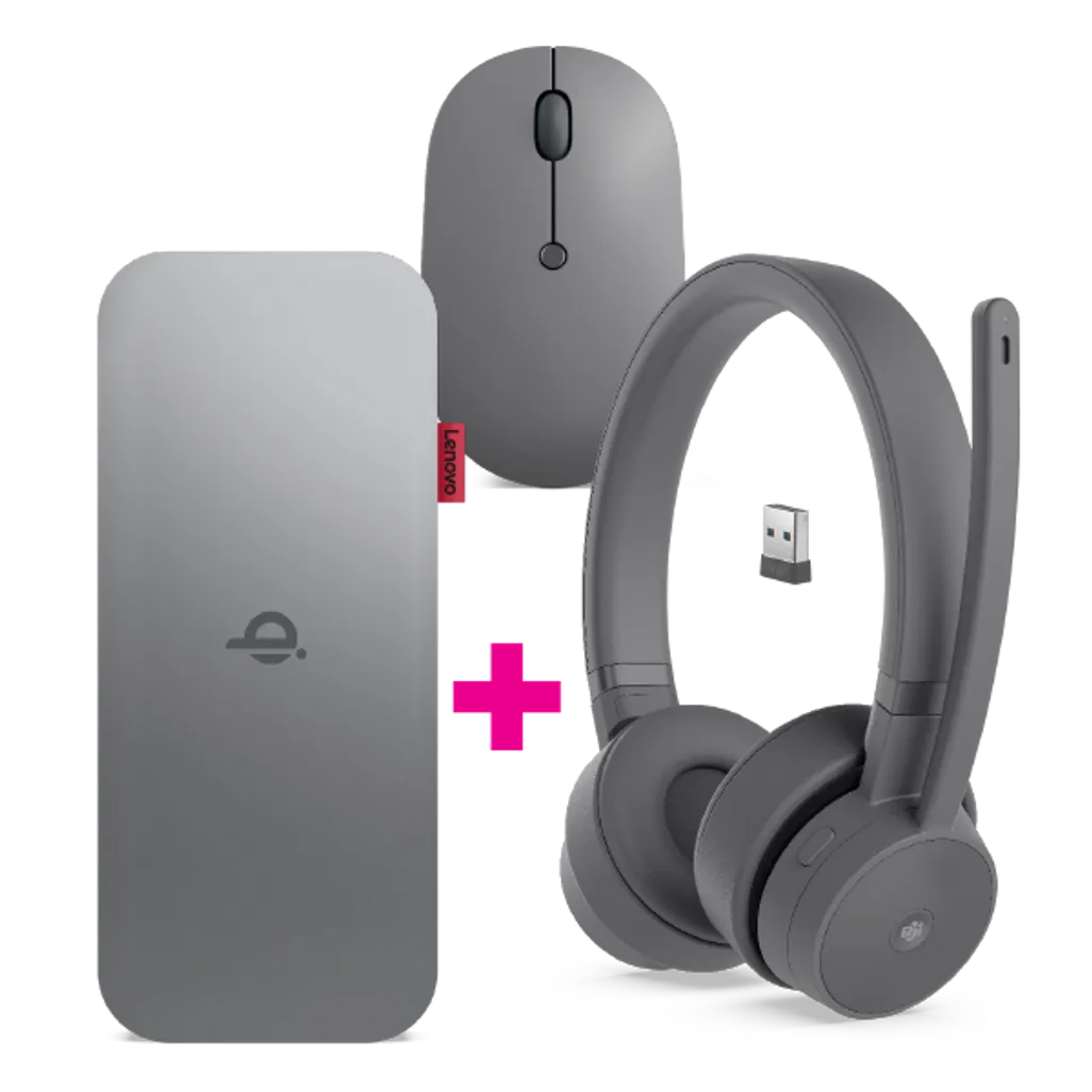 Lenovo Go Headset, Mouse and Power Bank Bundle - Includes Wired ANC Headset, 10,000mAh Power Bank, Wireless Mouse - Bundle