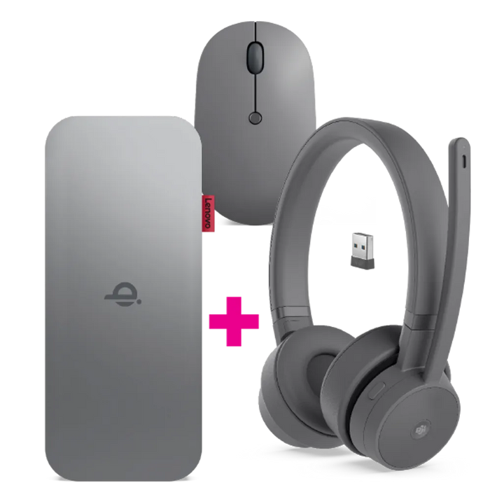 Lenovo Go Headset, Mouse and Power Bank Bundle - Includes Wired ANC Headset, 10,000mAh Power Bank, Wireless Mouse - Bundle
