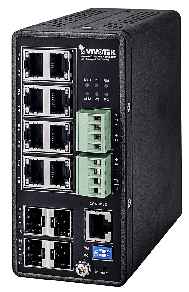 Vivotek Industrial VivoCam 8 Port PoE+ Compliant Managed Network Switch with SFP (AW-IHT-1271)