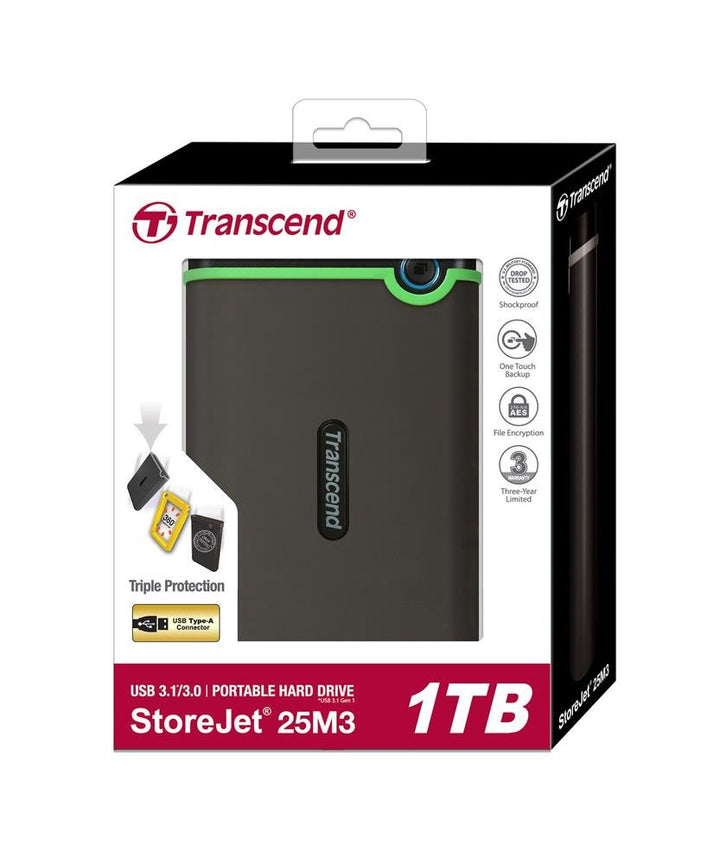 Transcend StoreJet 25M3 1TB 2.5" USB 5Gbps Type-A External Hard Drive - Iron Green (TS1TSJ25M3S)