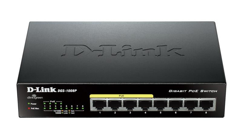 D-Link 8 Port Desktop with 4 PoE Ports Unmanaged Switch Gigabit Ethernet (DGS-1008P)
