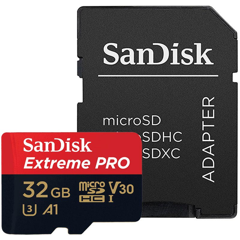 SANDISK EXTREME PRO MICROSDHC 32GB AND SD ADAPTER AND RESCUEPRO DELUXE 100MBS A1 C10 V30 UHS I U3