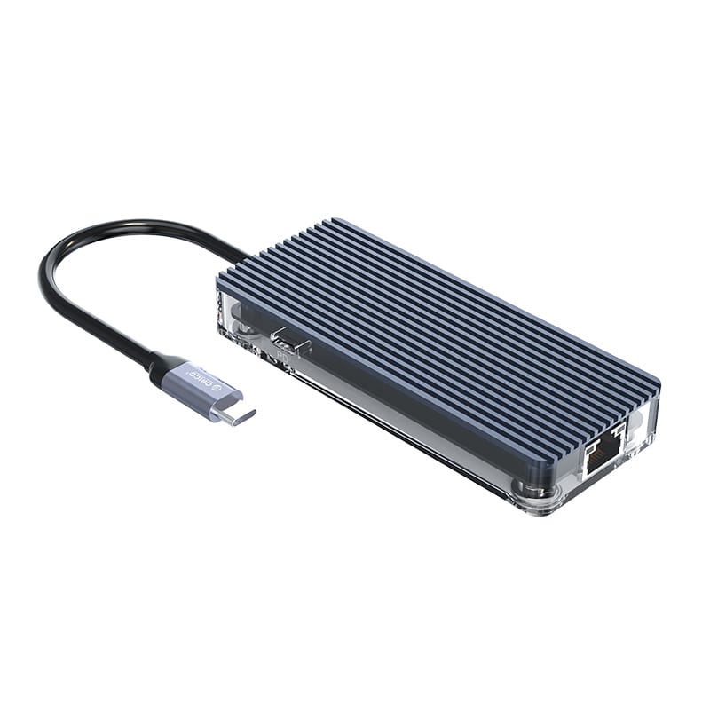 ORICO 6 Port 3 x USB3.0|1 x HDMI|1 x RJ45|1 x Type-C Transparent Hub - Grey