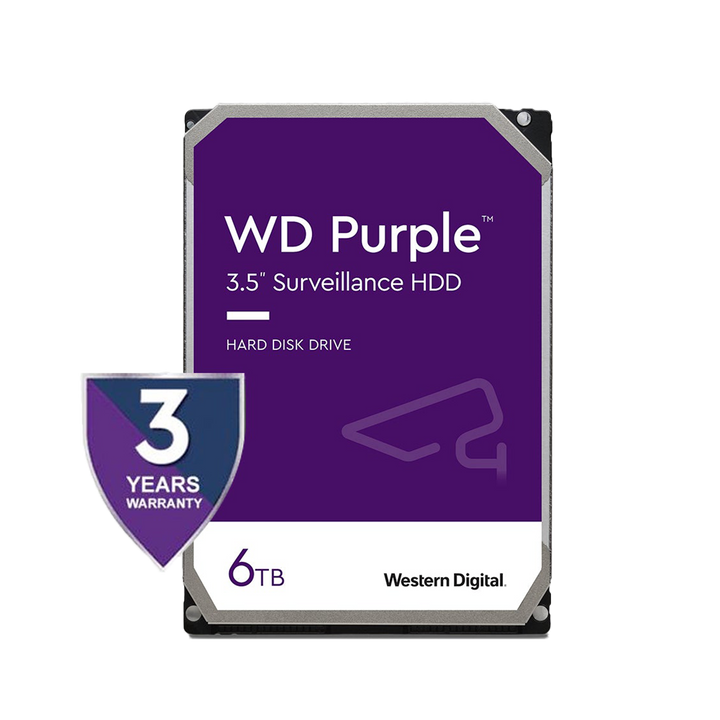 Western Digital WD Purple Surveillance 3.5" 6TB 5400RPM SATA CMR 256MB Cache NVR Internal Hard Drive (WD64PURZ)