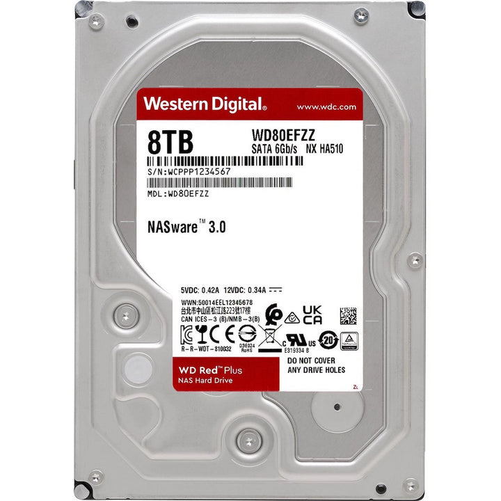 Western Digital Red Plus NAS 8TB 5400RPM SATA 6Gbps CMR 128MB 3.5" Internal Hard Drive (WD80EFZZ)