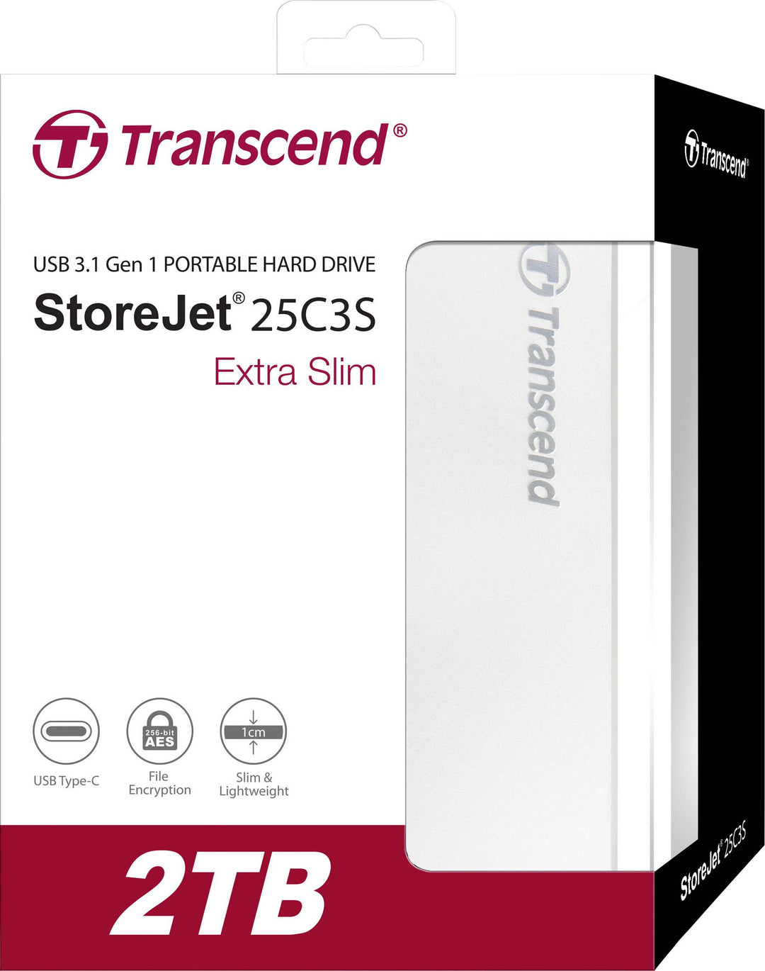TRANSCEND STOREJET 2.5'' 2TB 25C3 USB 3.1 TYPE C & A HDD - ALUMINUM