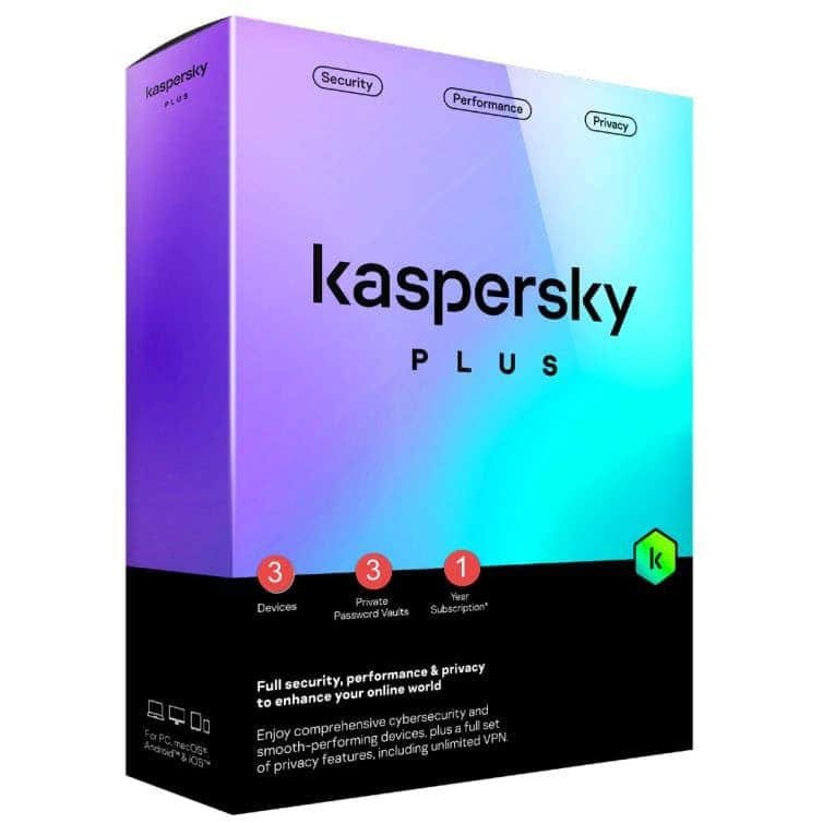 Kaspersky Plus 3-Device License - 1 Year (KL104295CFS-PAPDVDNOCD)