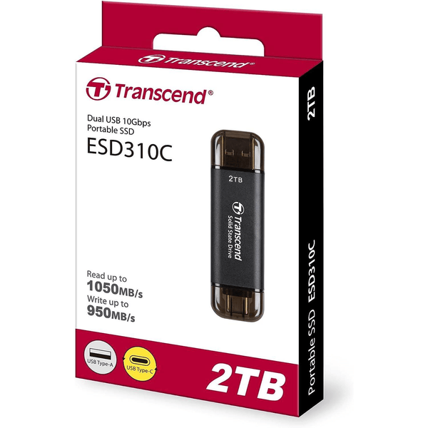 Transcend ESD310 2TB USB Type-A/C 10Gbps Black Portable External Solid State Drive (TS2TESD310C)