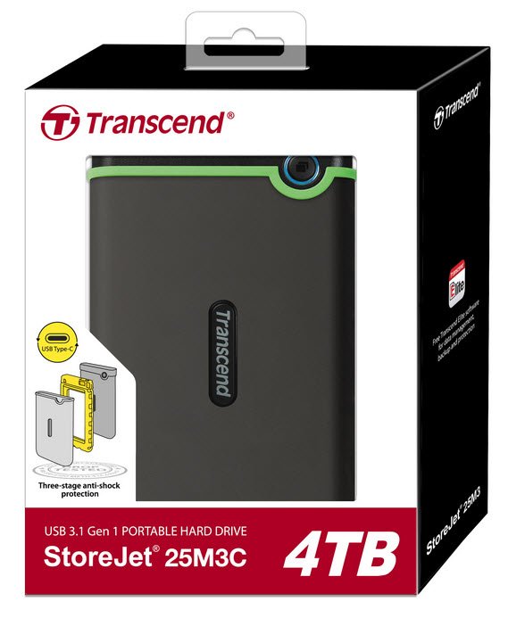 TRANSCEND 4TB STOREJET M3C 2.5'' USB TYPE C HDD SLIM IRON GREY