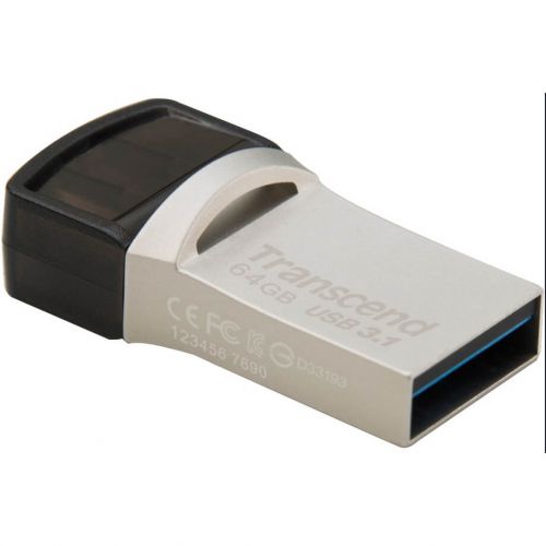 TRANSCEND 64GB JETFLASH 890 USB-C & USB 3.1 OTG FLASH DRIVE - SILVER