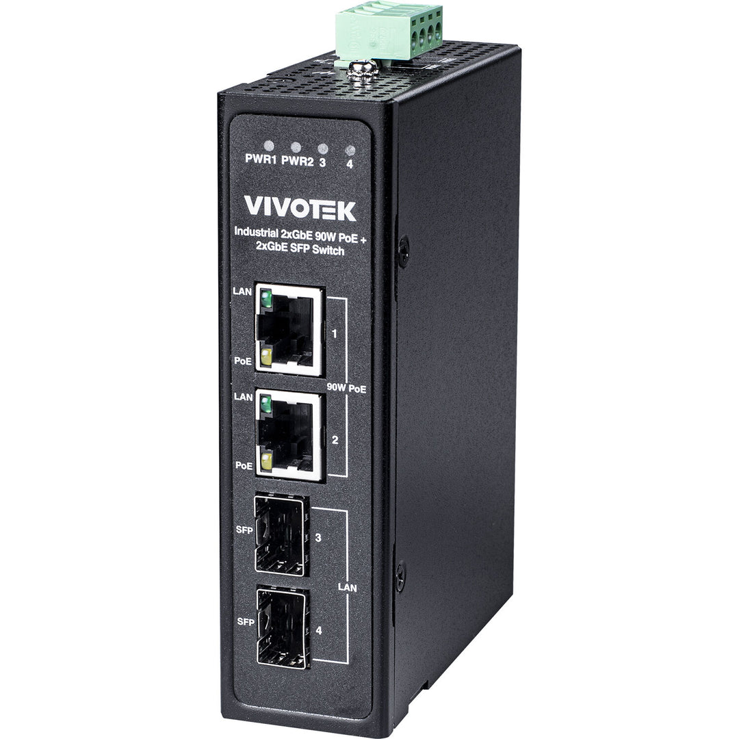 Vivotek Industrial 4 Port RJ45/SFP Gigabit PoE+ Unmanaged Network Switch (AW-IHB-0400)